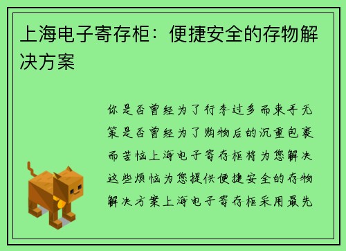 上海电子寄存柜：便捷安全的存物解决方案
